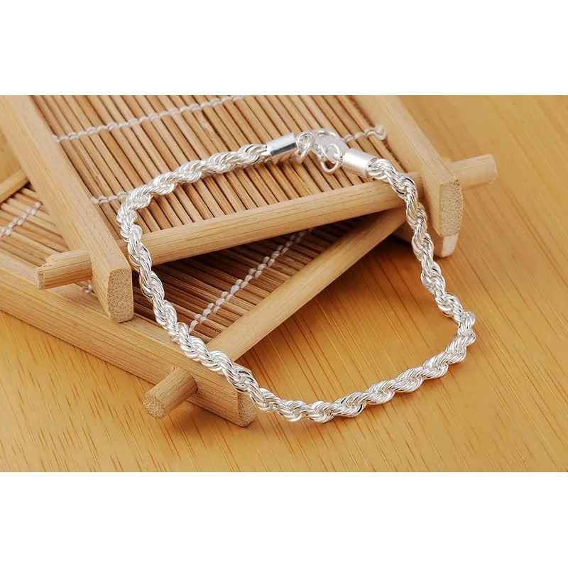 Vòng tay bạc 925 dây xoắn 4mm, thiết kế tinh tế cho cả nam và nữ