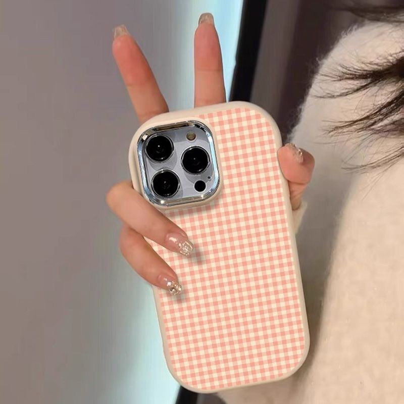 Lưới màu hồng đơn giản phù hợp với vỏ điện thoại 16/17, iPhone 13 có khung kim loại 7p/8p, các mẫu iPhone 14/15/11.