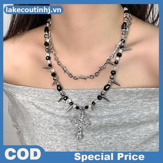 Vòng cổ nữ phong cách Gothic tốipunk vintage với hạt gai đinh tán, thiết kế hai lớp