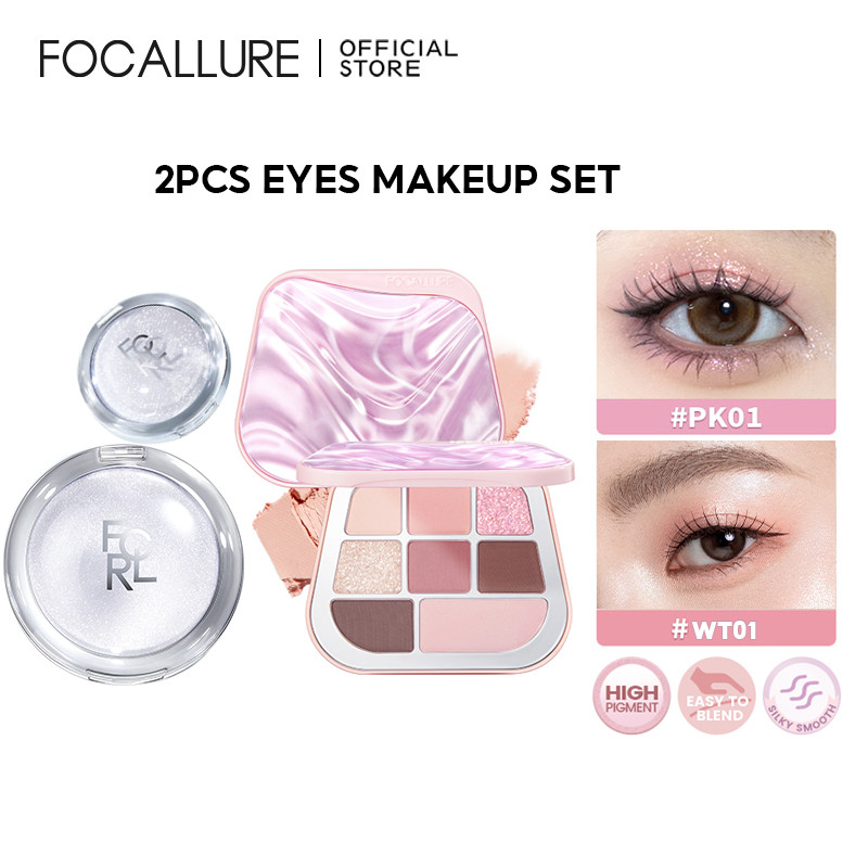 FOCALLURE 2 Bộ Trang Điểm Bảng Phấn Mắt & Highlighter Sắc Tố Cao Shimmer Lâu Dài