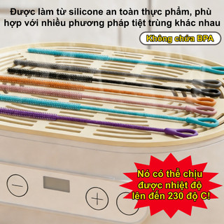 【BabyJoy】Bàn chải làm sạch ống hút silicon cực dài,Bộ hai chiếc,tay cầm chống trượt mềm dẻo