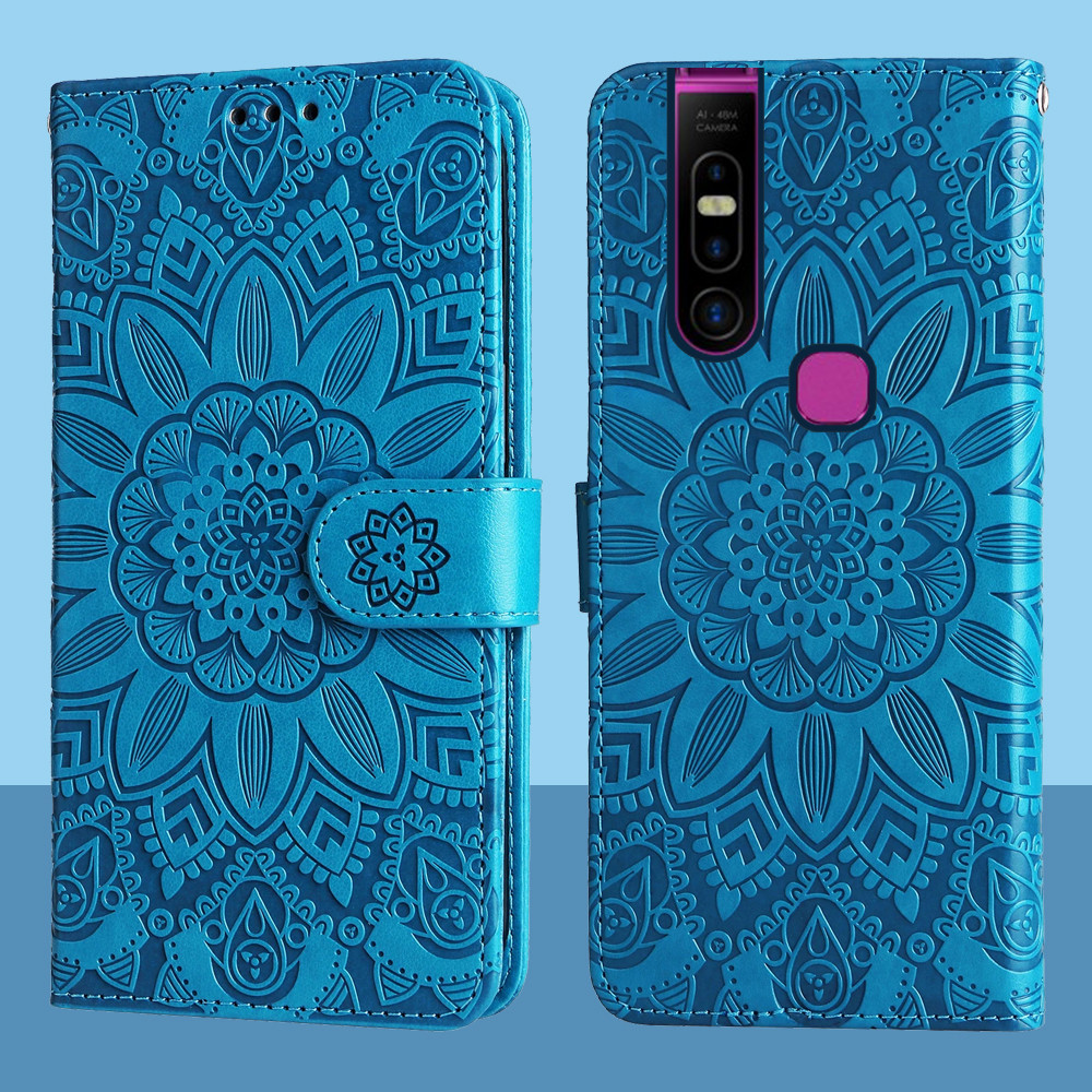 Ví da từ tính Flip Case cho Infinix S5 Pro X660 X660C Vỏ điện thoại hoa hướng dương dập nổi