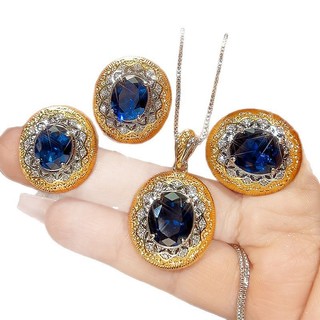 Trang sức đá mạ vàng màu xanh, thiết kế châu Âu và Mỹ, phù hợp cho nữ - Kích thước 10x12 mm