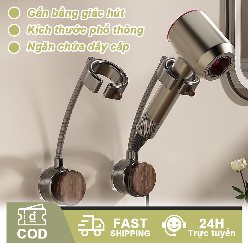 Giá đỡ máy sấy tóc xoay 360° rảnh tay, cốc hút không đục lỗ, dùng cho phòng tắm, giá đỡ máy sấy tóc