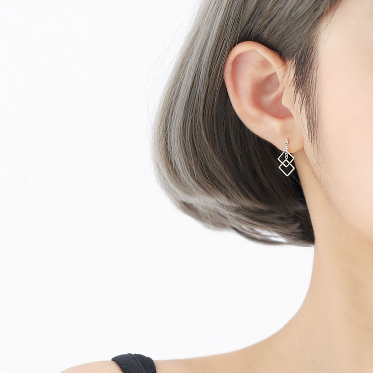Bông tai vuông rỗng bạc S925