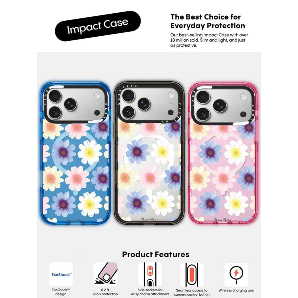 CASECASE X Meri Flower Garden Case Black / Sky Blue / Pink Fizz Candy Collection Color Clear Hard Hard Magnet Impact Case cho Apple IPhone 13 14 15 16 17Pro Max Plus Có Hộp