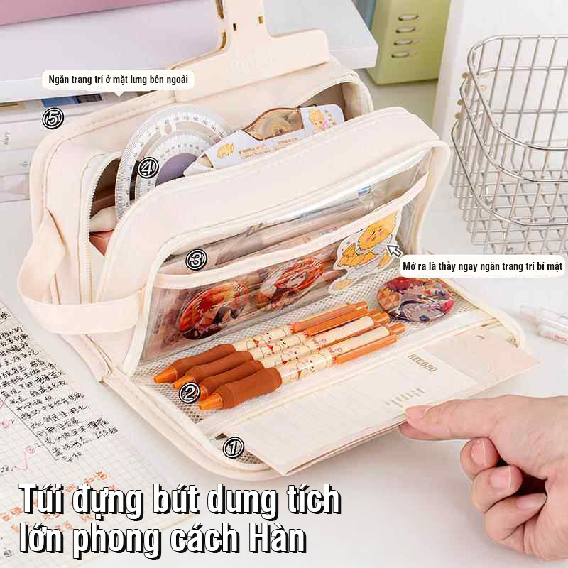 Túi đựng bút nhiều ngăn bằng vải phong cách cute, dành cho học sinh, đựng đồ học tập ngăn nắp và dễ mang theo