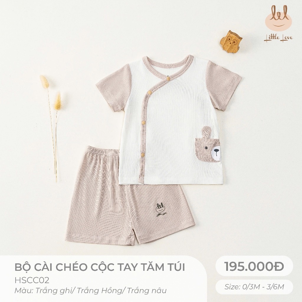 BOỘ CÀI CHÉO CỘC TAY CHẤT LIỆU THUN TĂM PHỐI TÚI [ SIÊU MỀM, MÁT, MỊN CO DÃN VÀ THẤM HÚT TỐT] SZ 0/3M - 3/6M (HSCC02)