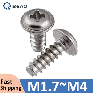 Đầu tròn lõm chéo có máy giặt Đầu phẳng Vít tự khai thác bằng thép không gỉ M1.7 M2 M2.2 M2.6 M3 M3.5 M4