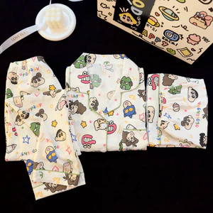 Dễ Thương Crayon Shin-Chan Bộ Đồ Ngủ Nữ Cotton Nguyên Chất Gạc Hoạt Hình Sinh Viên Ngắn Tay Ba Mảnh Rời Loungewear