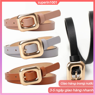 Dây thắt lưng da mỏng khóa vàng, phụ kiện thời trang cho quần jean