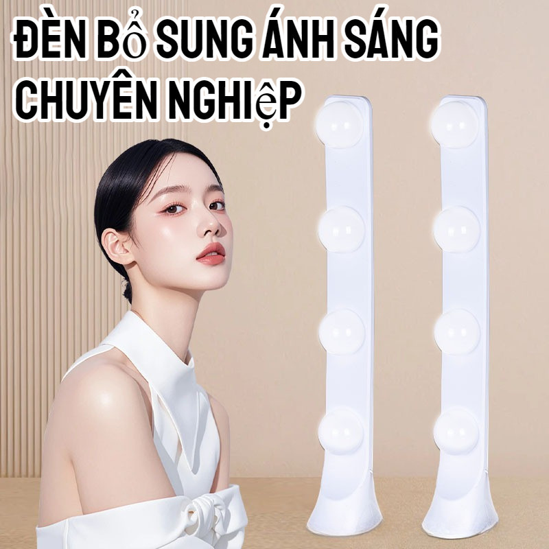 Đèn LED Vanity 4 Bóng, Hỗ Trợ Livestream, Trang Điểm Di Động, 3 Nhiệt Độ Màu Siêu Sáng, Công Tắc Tay, Dùng Cho Chụp Ảnh