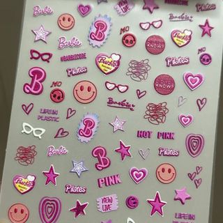Dập Nổi Làm Móng Tay Miếng Dán Ba Chiều Cô Gái Dễ Thương Màu Hồng Barbie Móng Tay Mặt Cười Tình Yêu Dính Chống Thấm Nước Trang Trí ZYMJ