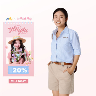 Áo sơ mi nữ YODY tay lỡ kẻ sọc vải cotton mềm mại WCSH25F220
