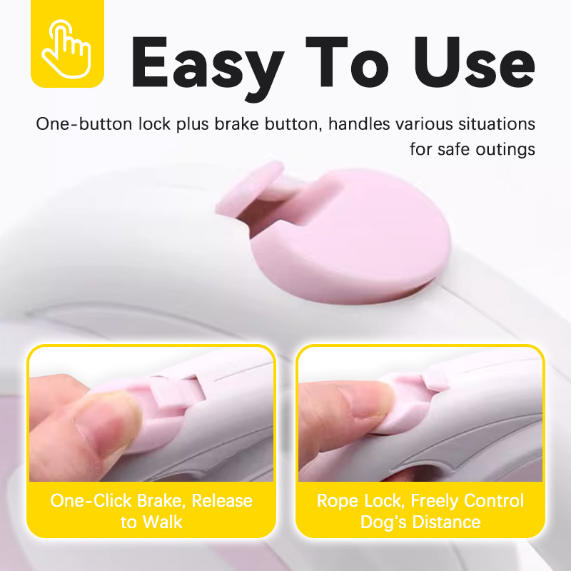 HamshMoc Pet Dây Xích Có Thể Thu Vào Tự Động Khóa Phanh Không Rối Dây Hình Chữ U Ổ Cắm Tay Cầm Thoải Mái