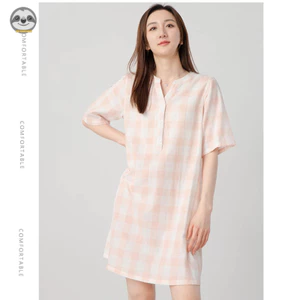 Váy ngủ cotton phong cách Nhật Bản Muji, cổ chữ V, thoải mái suốt ngày