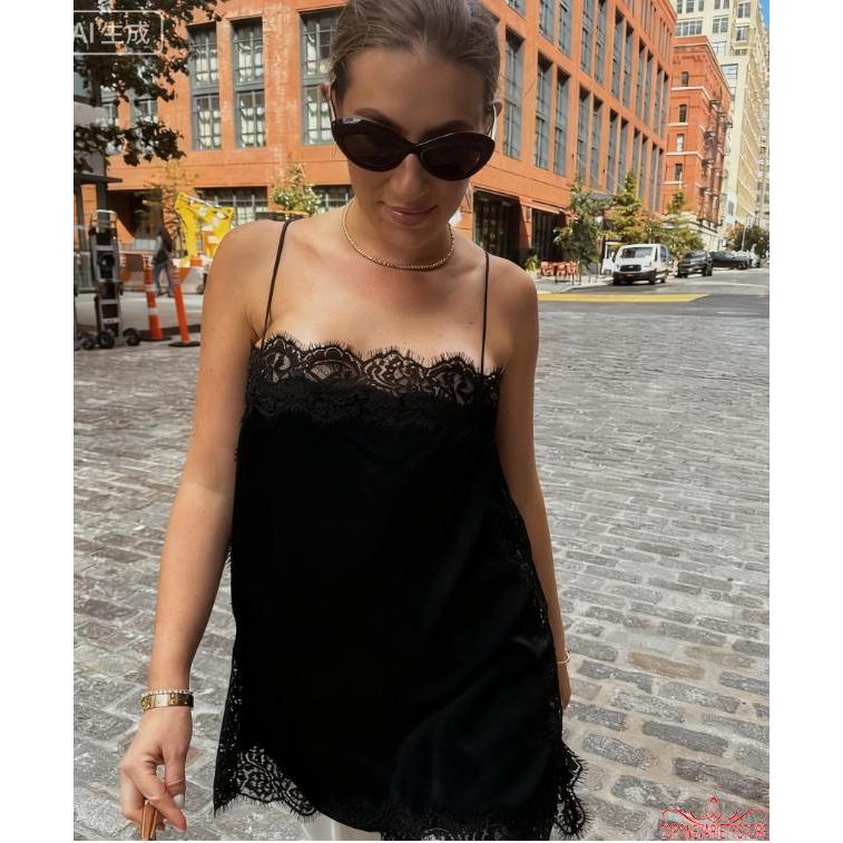 Topone Áo Croptop Nữ Mùa Hè Ren Viền Xe Satin Spaghetti Dây Đeo Rời