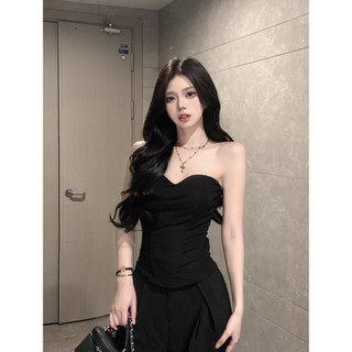 Đen Slim-fit Tube Top Vest cao cấp, gợi cảm như hot girl, phù hợp với quần hai mảnh và thời trang lạnh lùng cho mùa xuân hè.
