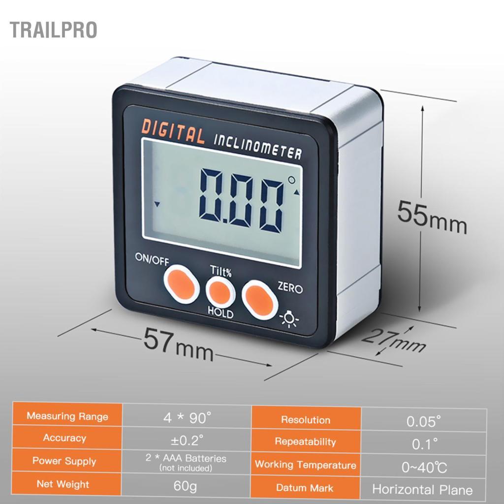 TrailPro Máy đo góc hộp vát kỹ thuật số TrailPro Thước đo góc ngoài máy đo độ nghiêng cho đồ gỗ Máy móc ô tô Khoan Trao đổi đo lường tuyệt đối tương đối