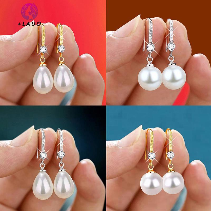 Trang sức nữ giọt nước ngọc trai đỏ trắng tròn, bông tai cưới sang trọng - quà tặng lễ tình nhân và đính hôn từ Springevenstar