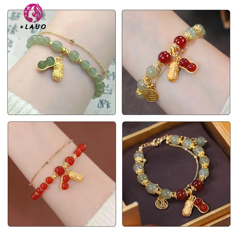 Trang sức bạn gái - Bộ vòng tay và bông tai kẹp giả ngọc Hetian, thời trang làm quà tặng từ Springevenstar