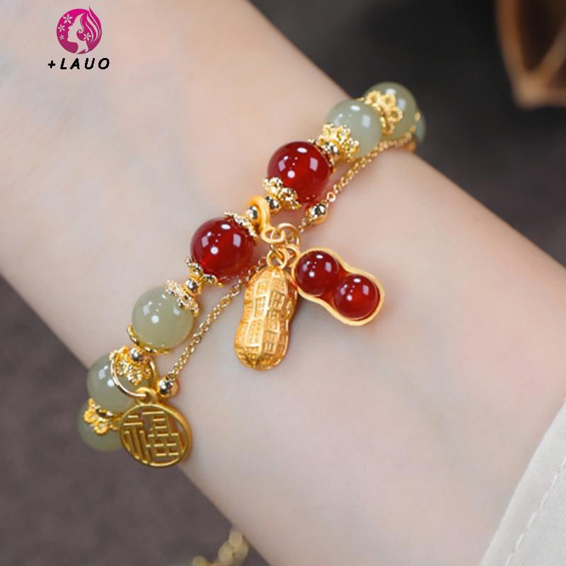 Trang sức bạn gái - Bộ vòng tay và bông tai kẹp giả ngọc Hetian, thời trang làm quà tặng từ Springevenstar
