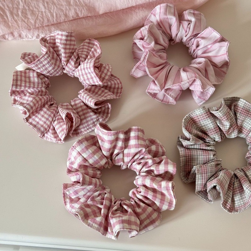 Hululu Scrunchy Ngọt Hồng Kẻ Sọc, Dây Buộc Tóc Cho Tóc Duoi Ngua