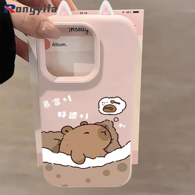 Ốp Điện Thoại Capybara Dễ Thương Cho iQOO Z11 Z10 Z9 Turbo Pro Turbo + Z9x Z8 Z8x Z7i Z5x Z3 Vỏ Màu Kẹo Hoạt Hình Tai Mèo Đơn Giản Mờ Chống Sốc Ốp Lưng Mềm