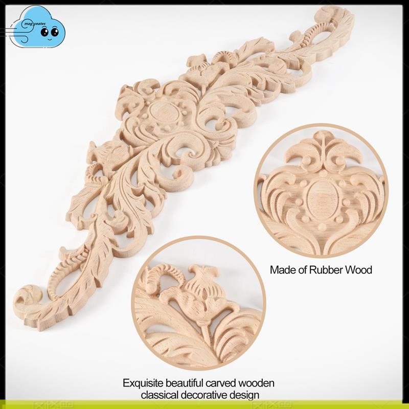 40x12cm Gỗ Cao Su Cổ Điển Tinh Tế Khắc Đính Nội Thất Decal Tự Nhiên Màu Gỗ