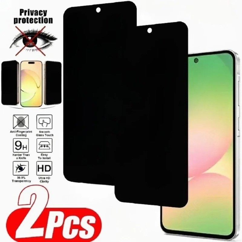 2 Miếng Dán Bảo Vệ Màn Hình HD Kính Cho Samsung Galaxy A17 A16 A15 A14 A13 Riêng Tư Kính Cường Lực Trong Suốt Cho Galaxy A07 A06 A05s A05 SM-A137 Chống Gián Điệp Cạnh Đen Kính Phim