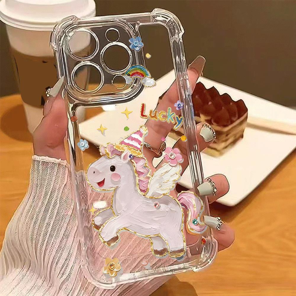 Túi khí cầu vồng Unicorn Quad cho trường hợp điện thoại 17promax trong suốt iPhone 16 15 14 mềm
