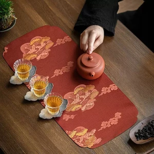 Khăn Trải Bàn Trà Vân Tùng Dệt Gấm - Thảm Trà Đạo Vải Hương Vân Cao Cấp - Khăn Trải Bàn Thiền Định Chống Nhăn & Dễ Cuộn Gọn - Phụ Kiện Trà Đạo Sang Trọng
