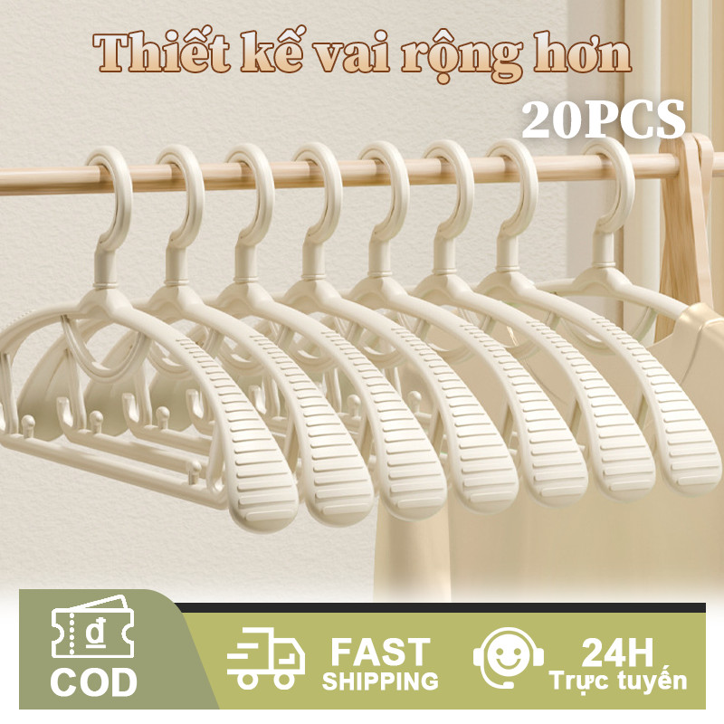 Móc Treo Quần Áo Đa Năng 10-20 Cái - Thiết Kế Vai Rộng Chống Trượt, Chất Liệu Nhựa Dày Dặn, Treo Đồ Gia Đình Bền Bỉ