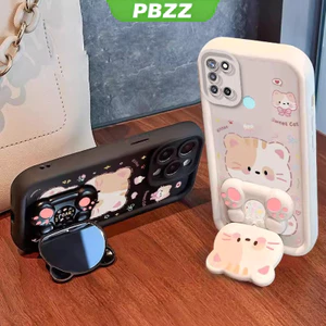Ốp Lưng Cho SAMSUNG a21s Vỏ Điện Thoại Vỏ Mềm Silicon Chống Sốc Thiết Kế Mới Thẩm Mỹ Hoạt Hình Mèo Có Giá Đỡ Cho Gương JTMMZJ01