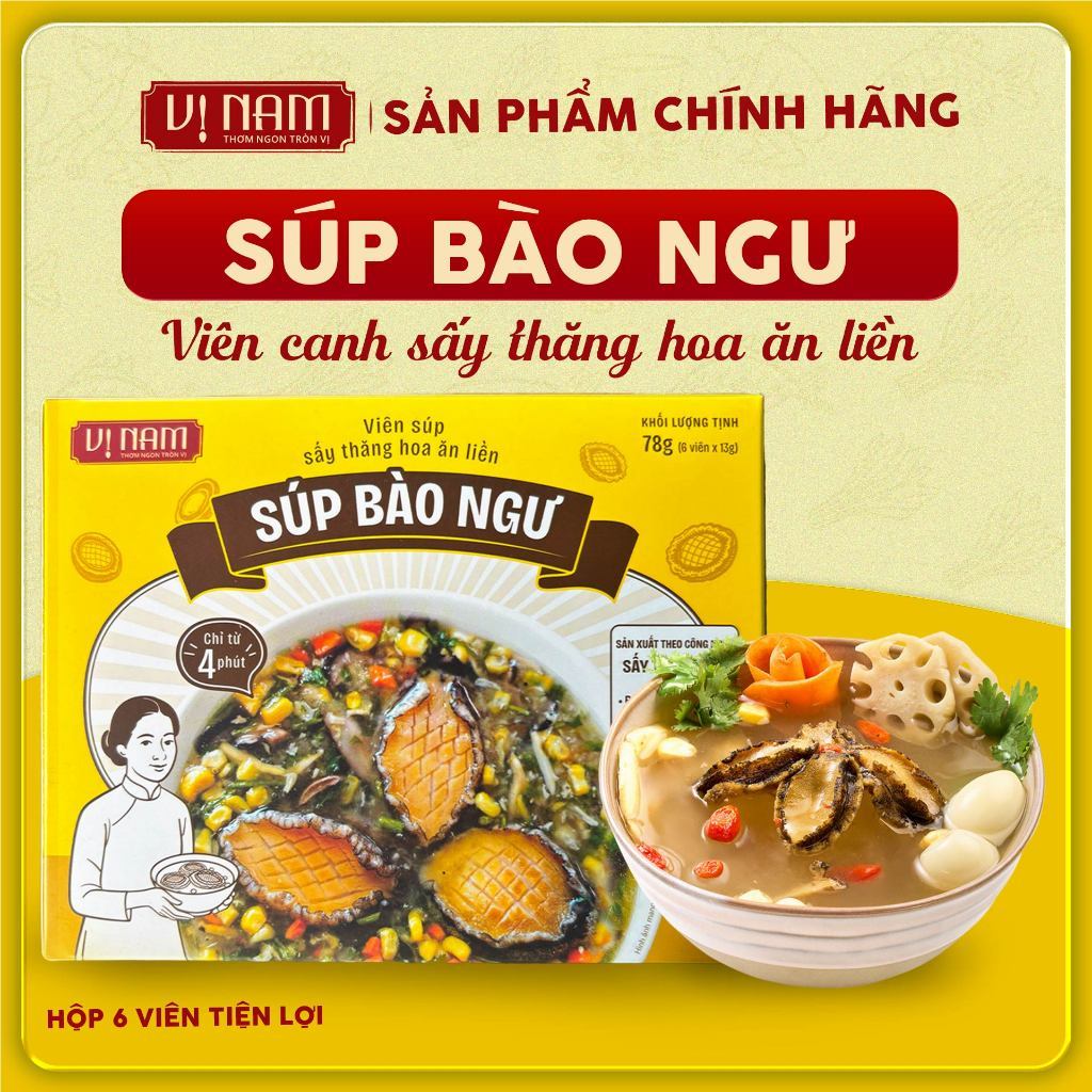 Viên súp sấy thăng hoa ăn liền: Súp bào ngư - Vị Nam Foods - Canh lười, tiện ích, bổ dưỡng