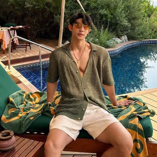 Áo sơ mi nam phong cách đường phố, chất liệu Jacquard, thiết kế cổ điển kiểu Cuba