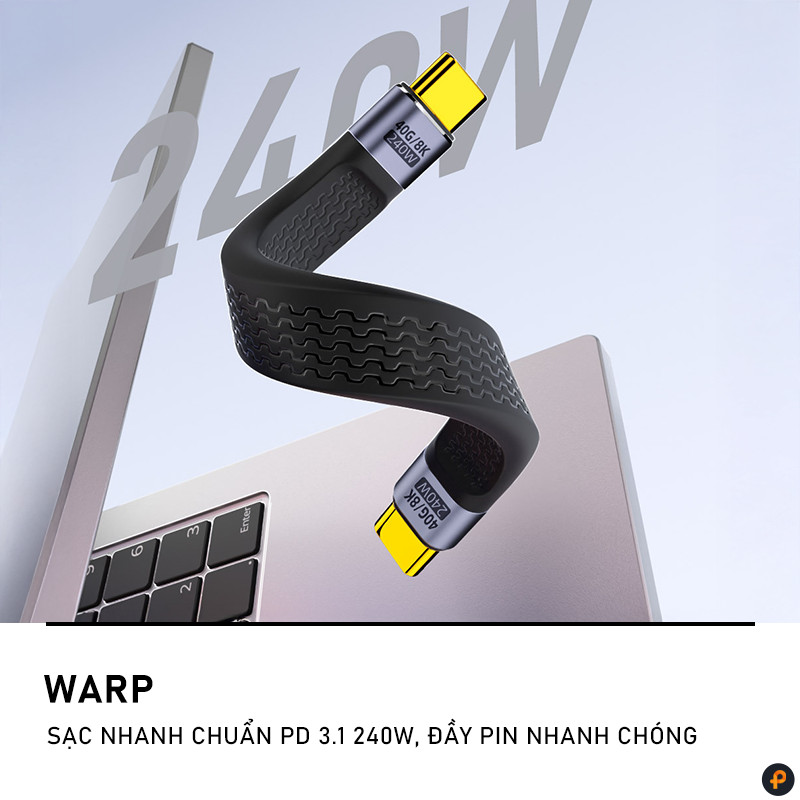 Cáp Ngắn 13cm Type C To Type C 240W Hỗ Trợ Xuất Hình 8K@60Hz Chuẩn USB4 Truyền Tải Dữ Liệu 40Gbps