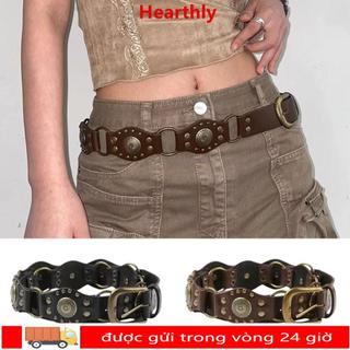 Thắt lưng HEARTHLY da PU vintage đinh tán, phong cách thời trang Y2K, rộng, phù hợp cho quần jeans
