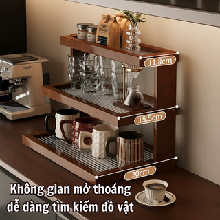 Kệ Để Ly Cốc Để Bàn Chất Liệu Gỗ Cao Cấp MAISON Kệ Để Đồ, Trưng Bày Đa Năng Nhiều Tầng Phong Cách Cổ Điển