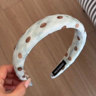 Kovoi Scrunchy Tóc Cao Cấp Màu Xanh Cà Phê Chấm Bi - Voan Sợi Sang Trọng
