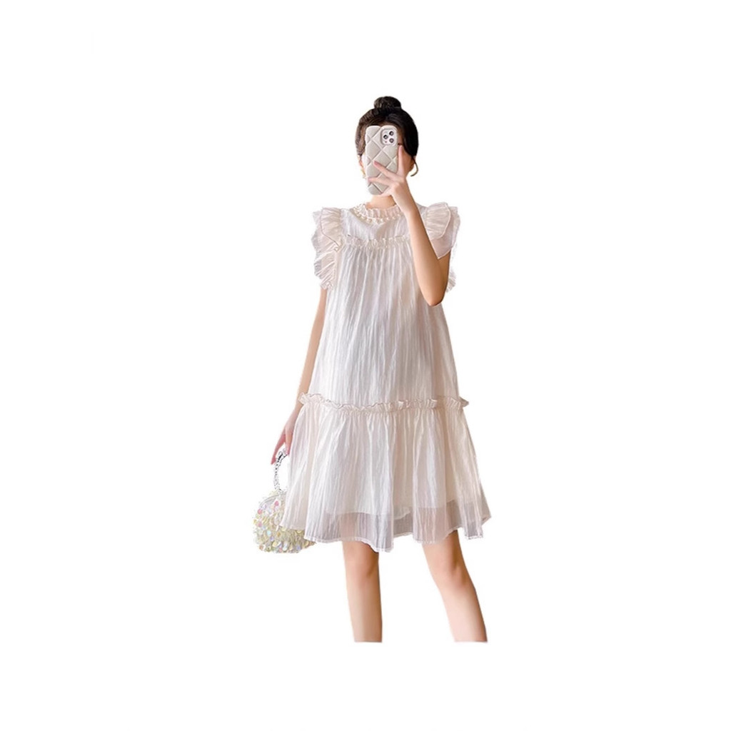 Đầm dành cho các mẹ bầu, phong cách Hàn Quốc, váy Tencel nhẹ nhàng, thoáng khí, xếp ly, chất liệu mềm mại