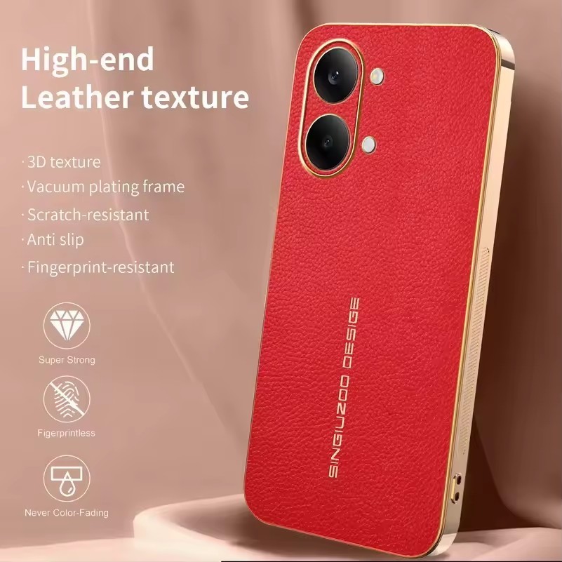 Ốp khung mạ điện bằng da vải thiều cổ điển cho Xiaomi poco x8 x7 x6 pro max f8 f7 f6 Redmi Turbo 5 Max 4 pro Vỏ cảm giác da Camera Vỏ bảo vệ chống sốc