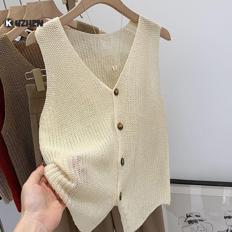 KUZHEN Áo Vest Dáng V Mùa Hè Cho Nữ, Vải Cotton và Lanh, Thiết Kế Trơn Hot