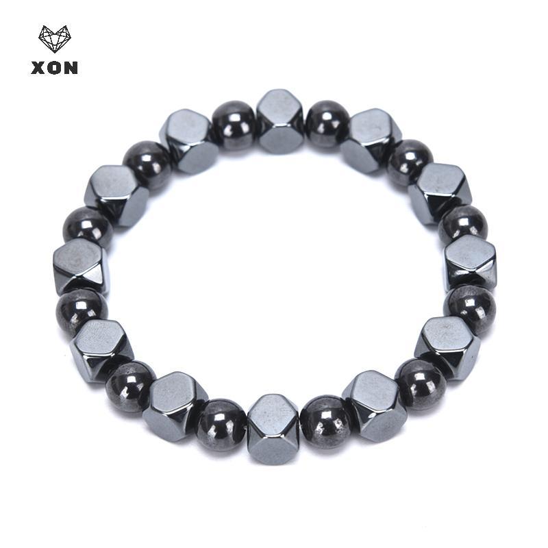 Vòng tay nam từ hạt hematite từ tính, hỗ trợ sức khỏe, dây co giãn