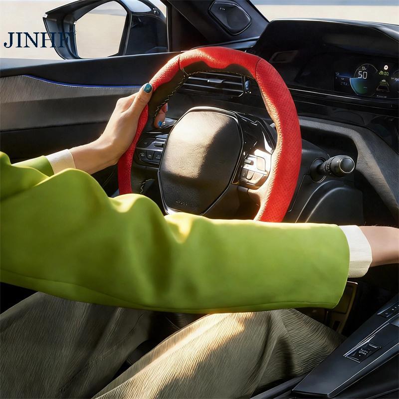 Vỏ bọc vô lăng chống trượt bằng da JINHF Nappa cho ô tô, có nắp vô lăng đa năng hấp thụ mồ hôi Bulefortable HOT