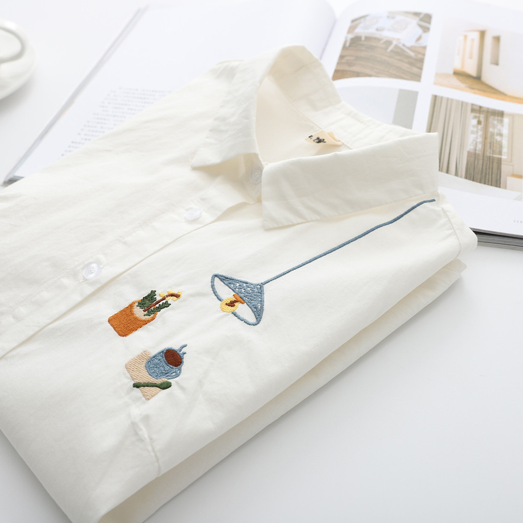 [Áo Sơ Mi Nữ Mùa Hè] Cotton cao cấp, thiết kế thêu trắng tinh tế