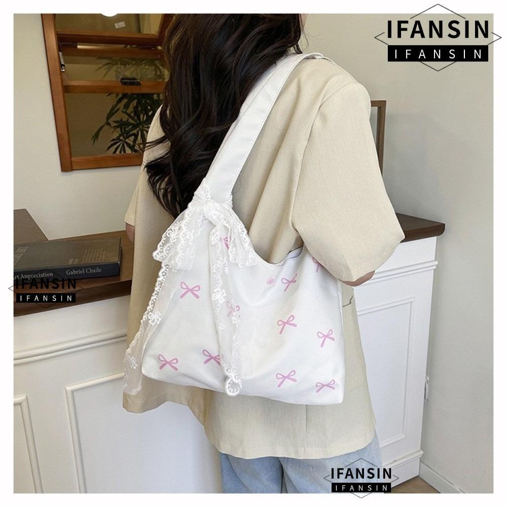 Túi Đeo Vai IFANIN, Túi Tote Đeo Vai Đơn Ins Style, Túi Xách Nơ In Hình Dung Tích Lớn Nơ Nữ