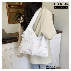 Túi Đeo Vai IFANIN, Túi Tote Đeo Vai Đơn Ins Style, Túi Xách Nơ In Hình Dung Tích Lớn Nơ Nữ