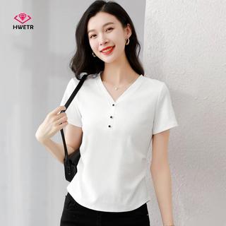 Áo Thun Nữ Tay Ngắn Slim Fit V-Neck Đơn Giản Màu Trắng