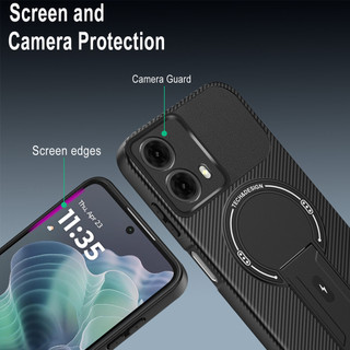 Dành Cho Motorola Moto G35 5G Ốp điện thoại Carbon Tecture Lưng Cứng Cạnh Mềm Có Thể Gập Lại Đứng Chống Sốc Chống Rơi Mỏng Bao